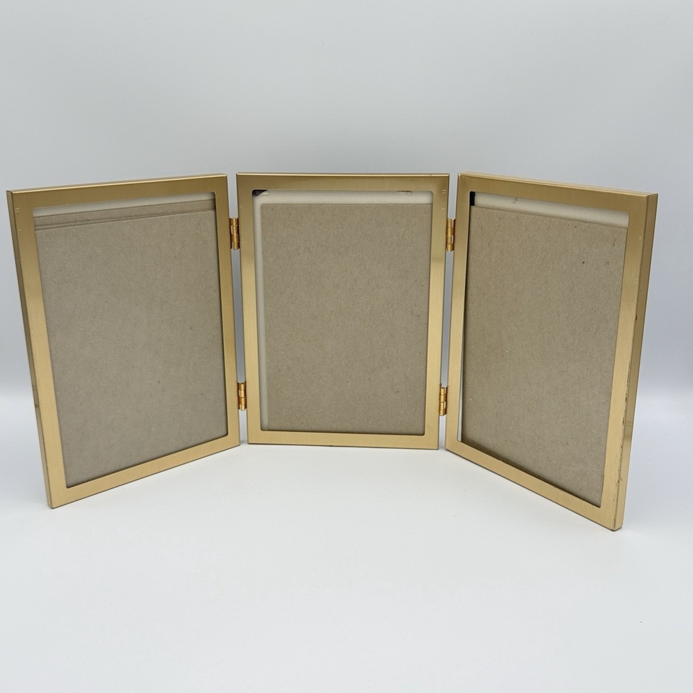 Gold Triple Hinged Picture Frame Hollywood Regency Glam Vanity Desk Decor